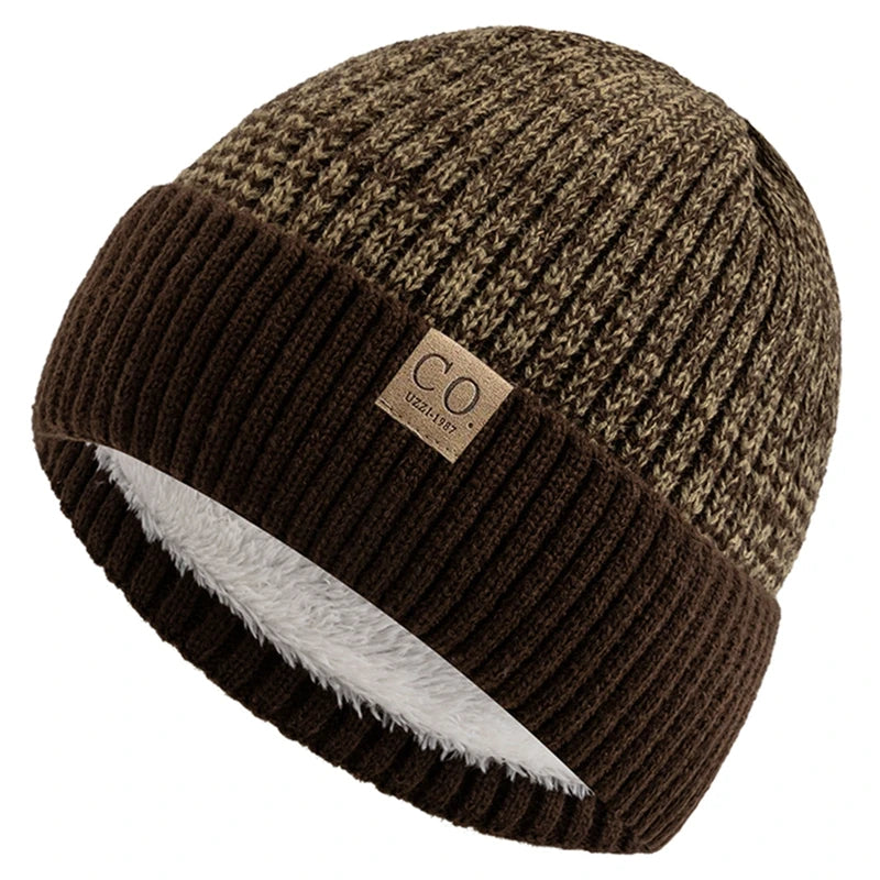 Knit Two-Tone Beanie | Warm Fur-Lined Folded-Brim Unisex Hat