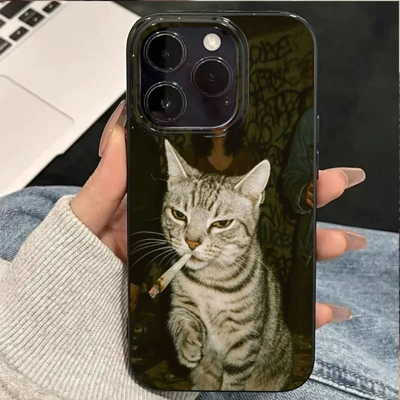 Smoking Cat Funny Phone Case For iPhone Soft Mobile Cover