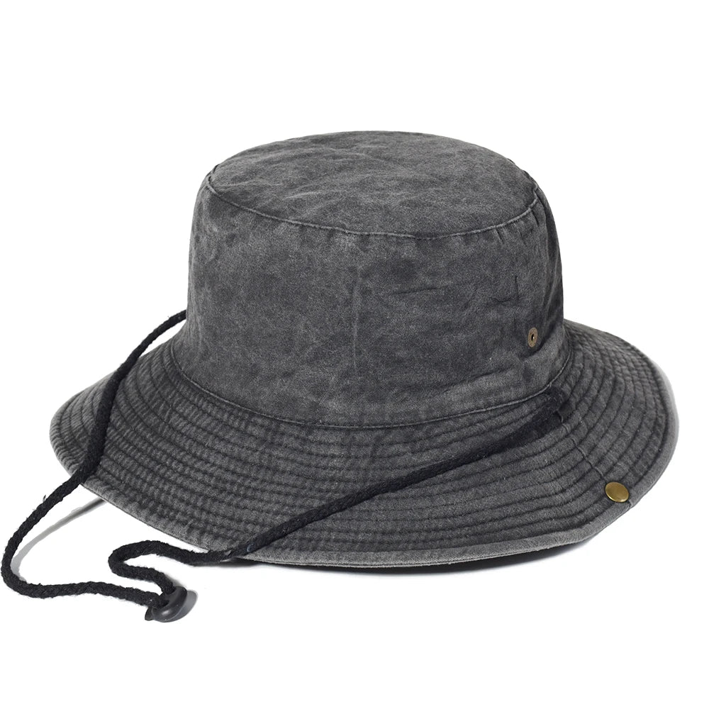 Fishing Hiking Sun Wide Brim Bucket Hat Cotton Outdoor Safari Style