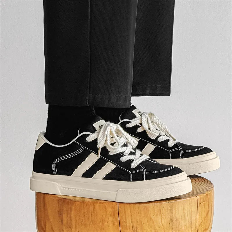 Sneakers With Stripes Flat Breathable Canvas Casual Lace-up Runners