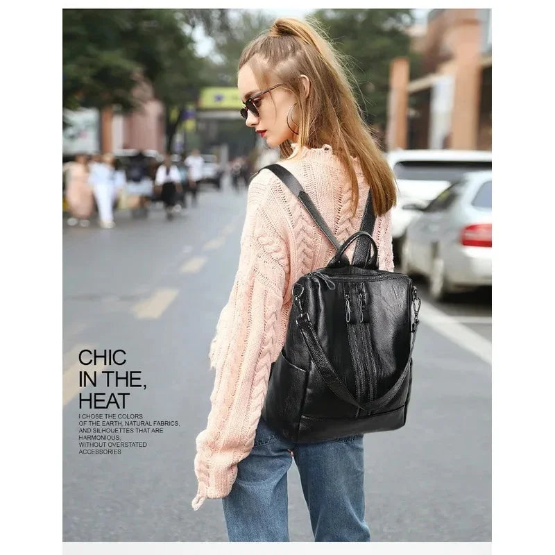 Soft Leather Backpack Commute Travel Shoulder Bag