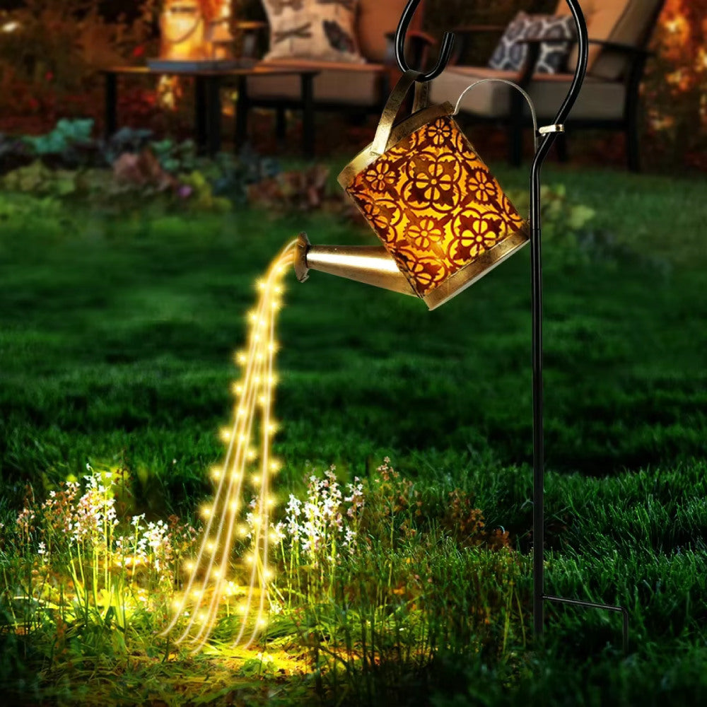 Magical Solar Watering Can with Cascading Falling Waterfall Lights Garden Decoration Hanging Fairy Lights