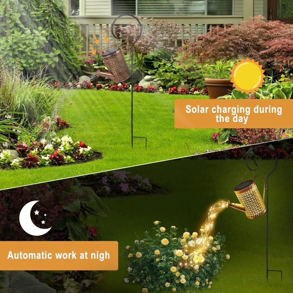 Magical Solar Watering Can with Cascading Falling Waterfall Lights Garden Decoration Hanging Fairy Lights