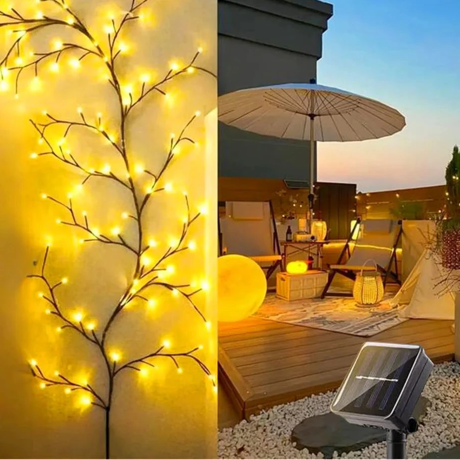 Solar String Fairy Lights Wall Climbing Vine Outdoors Garden 96 LEDS Waterproof