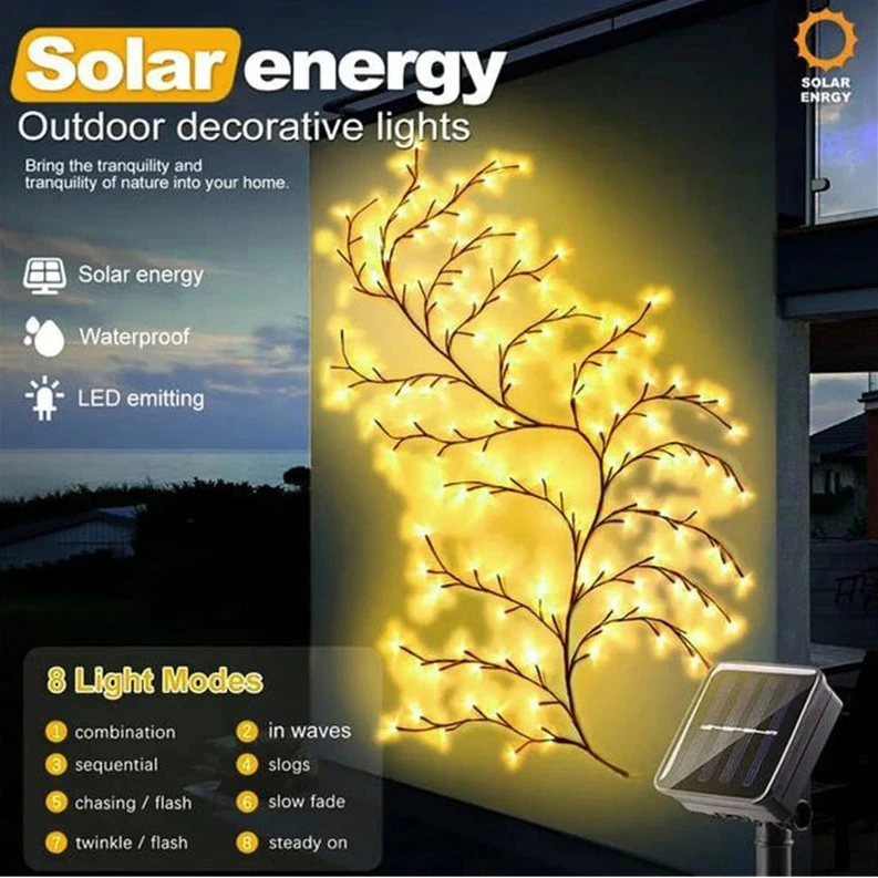 Fairy Lights Solar String Wall Climbing Vine Outdoors Garden 96 LEDs