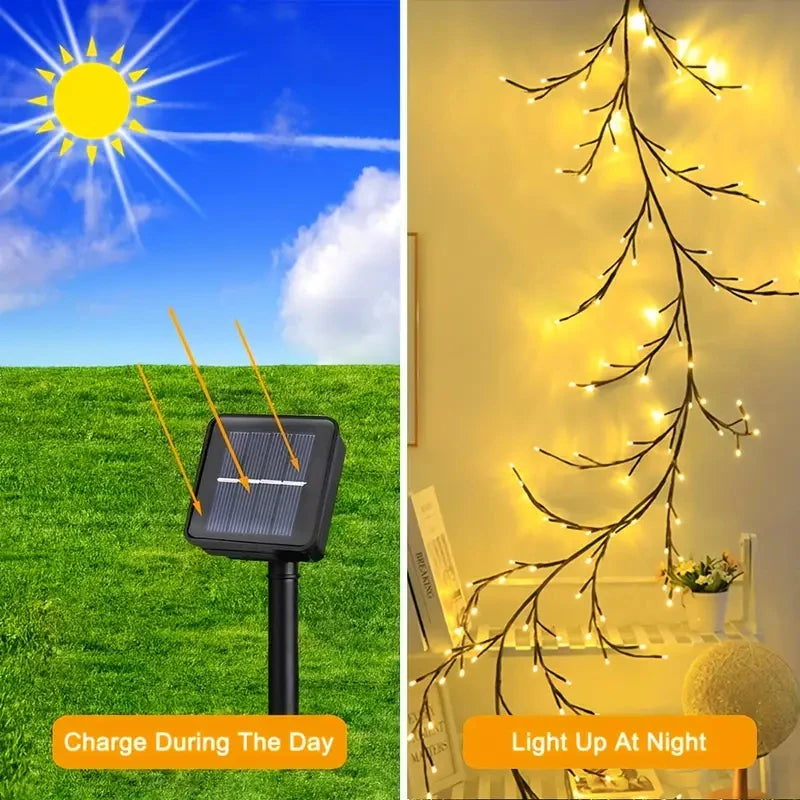 Fairy Lights Solar String Wall Climbing Vine Outdoors Garden 96 LEDs