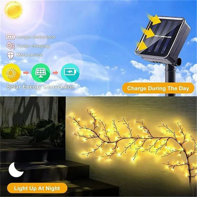 Solar String Fairy Lights Wall Climbing Vine Outdoors Garden 96 LEDS Waterproof