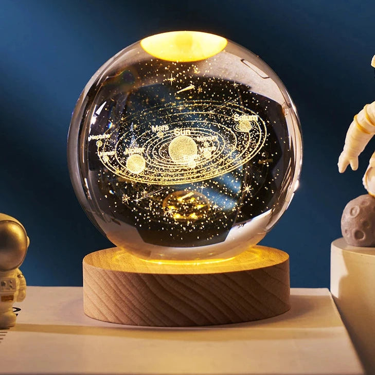 3D Crystal Ball Decoration Astronomy Solar System Planets Moon Globe 6cm Night Light
