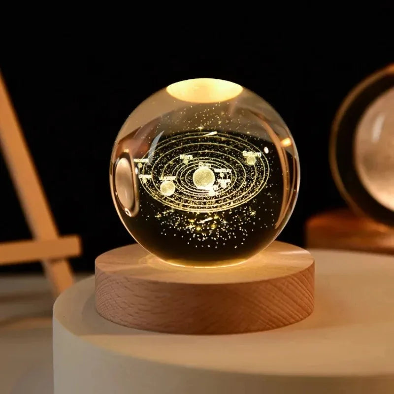 3D Crystal Ball Decoration Astronomy Solar System Planets Moon Globe 6cm Night Light