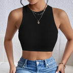Solid Ribbed Crop Tank Top Sleeveless Women's Elastic Rib-Knit Summer