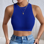 Solid Ribbed Crop Tank Top Sleeveless Women's Elastic Rib-Knit Summer