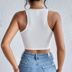 Solid Ribbed Crop Tank Top Sleeveless Women's Elastic Rib-Knit Summer