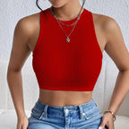 Solid Ribbed Crop Tank Top Sleeveless Women's Elastic Rib-Knit Summer