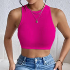 Solid Ribbed Crop Tank Top Sleeveless Women's Elastic Rib-Knit Summer