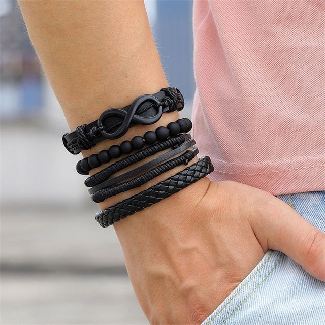Stacked Bracelet Bangle Chunky Leather