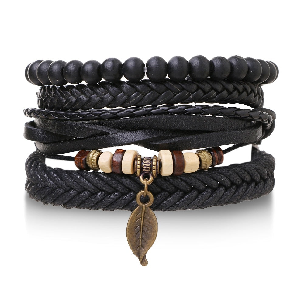 Stacked Bracelet Bangle Chunky Leather