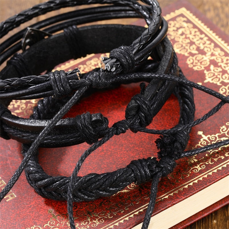 Stacked Bracelet Bangle Chunky Leather