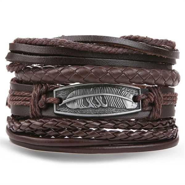 Stacked Bracelet Bangle Chunky Leather