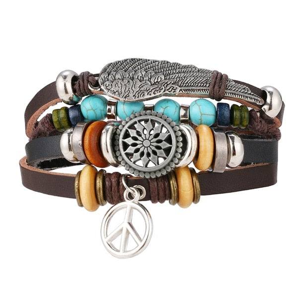 Stacked Bracelet Bangle Chunky Leather