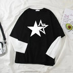 Star Y2K Print Graphic Double Long Sleeved T-shirt