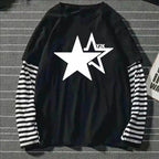 Star Y2K Print Graphic Double Long Sleeved T-shirt