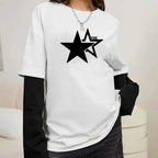 Star Y2K Print Graphic Double Long Sleeved T-shirt
