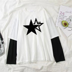 Star Y2K Print Graphic Double Long Sleeved T-shirt