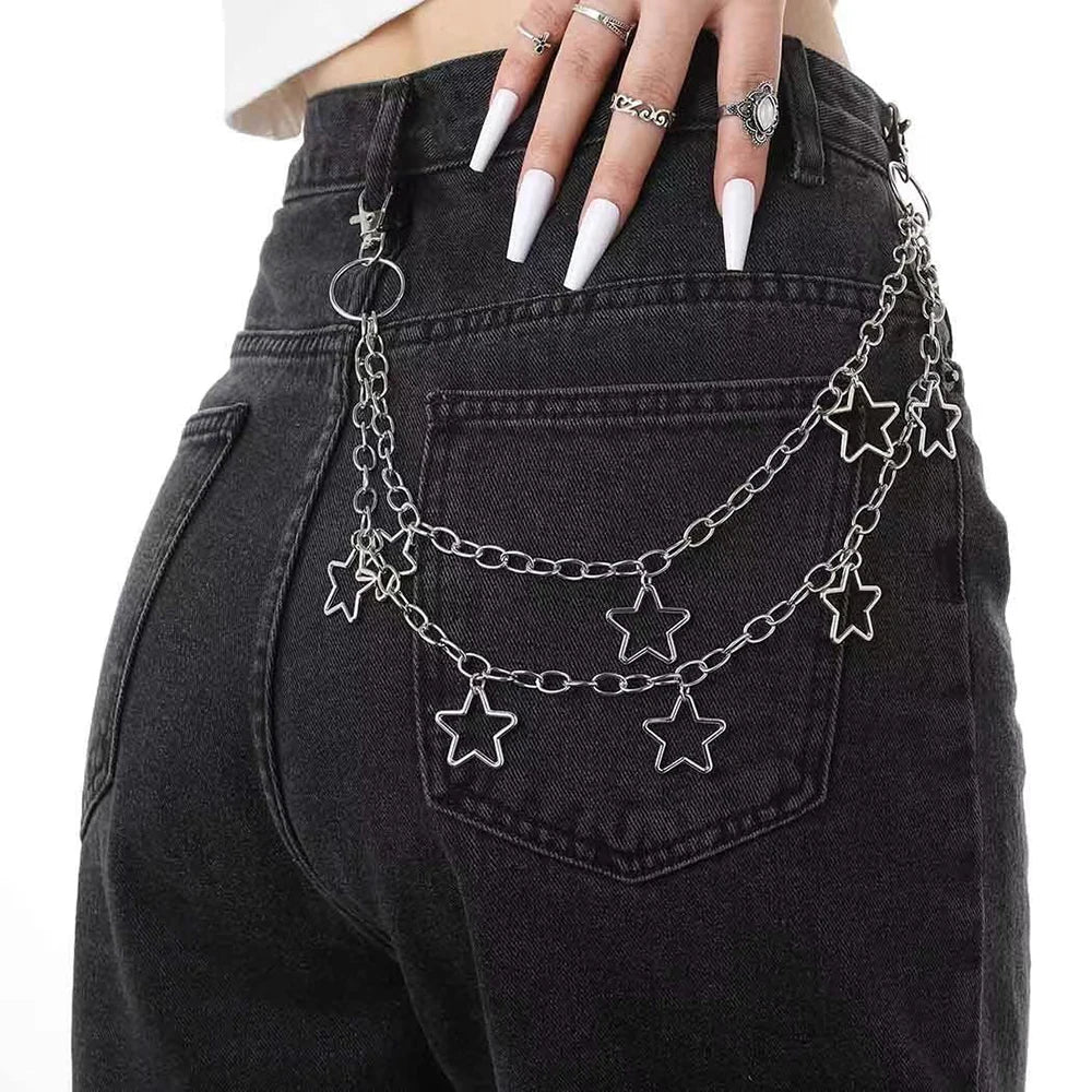 Stars Double Layer Waist Belt Chain Pants Jeans Jewelry Punk Retro