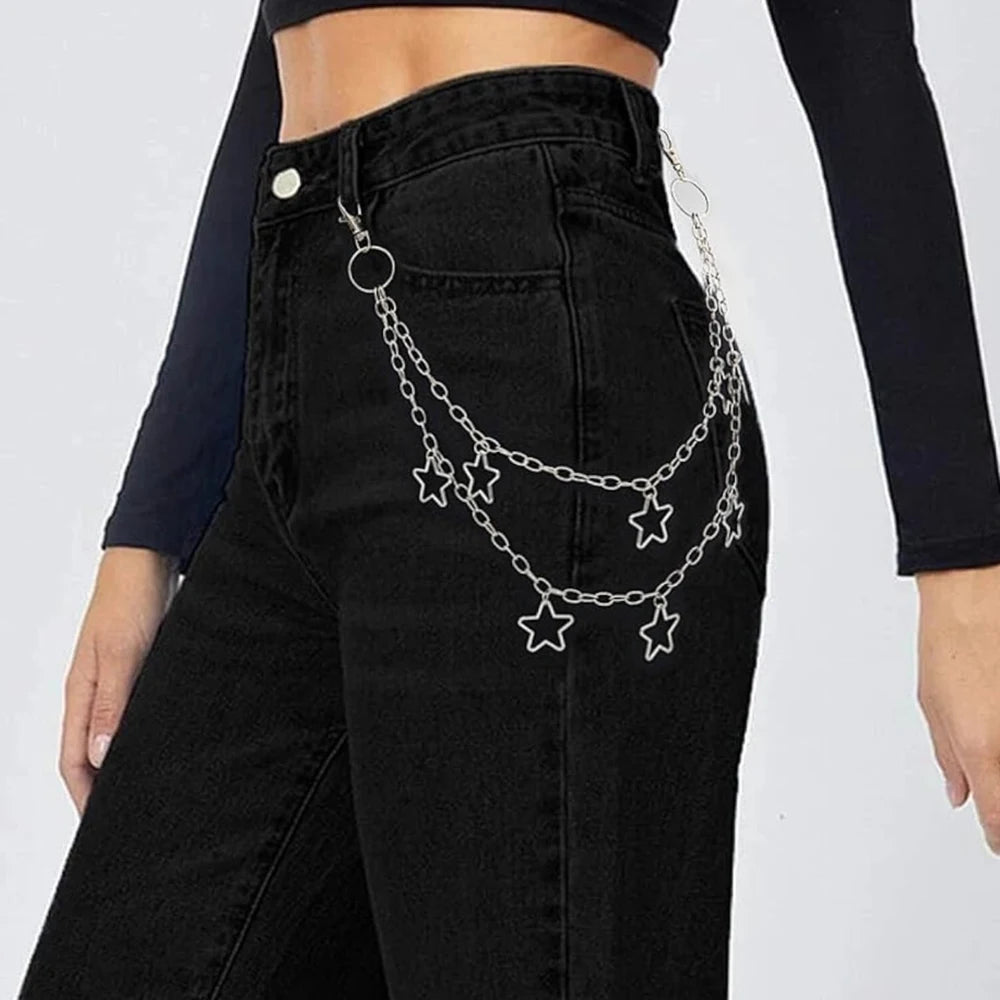 Stars Double Layer Waist Belt Chain Pants Jeans Jewelry Punk Retro