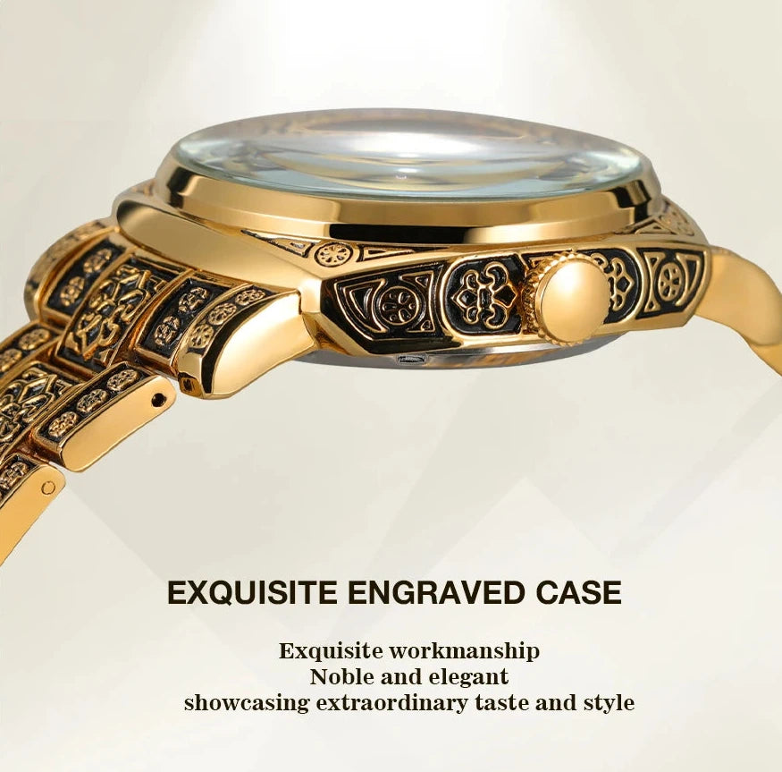 Statement Skeleton Mechanical Watch Stainless Steel Bronze Strap