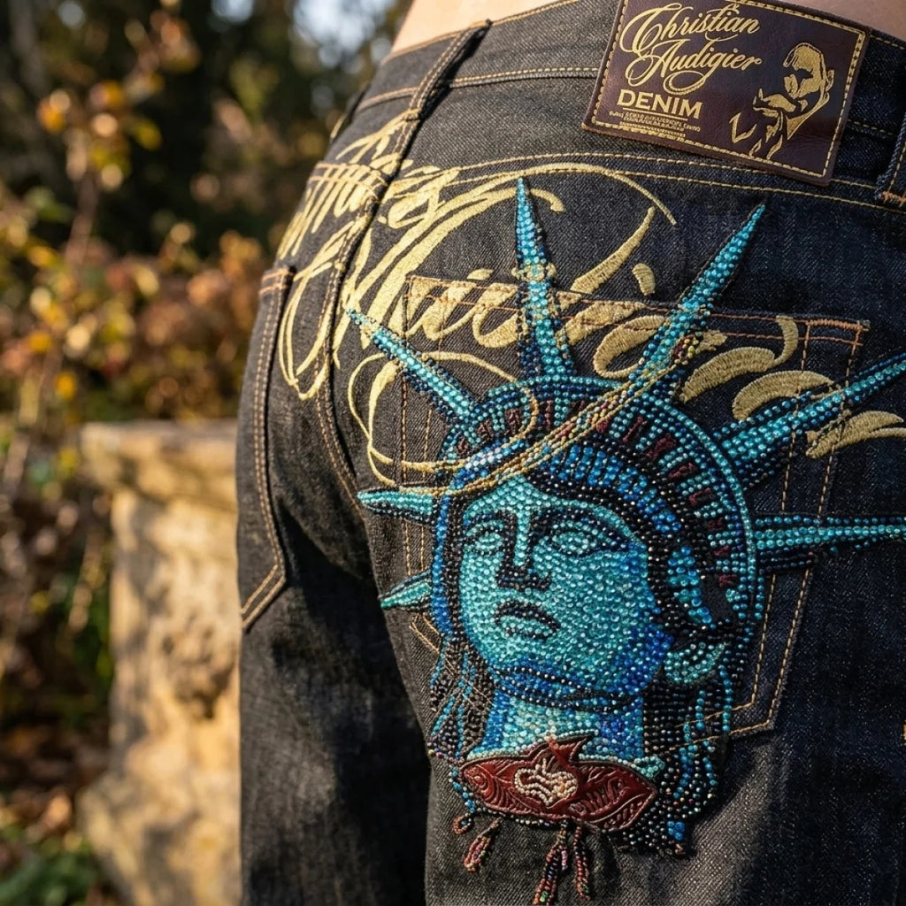 Statue of Liberty Denim Jeans USA | Embroidered Vintage Print