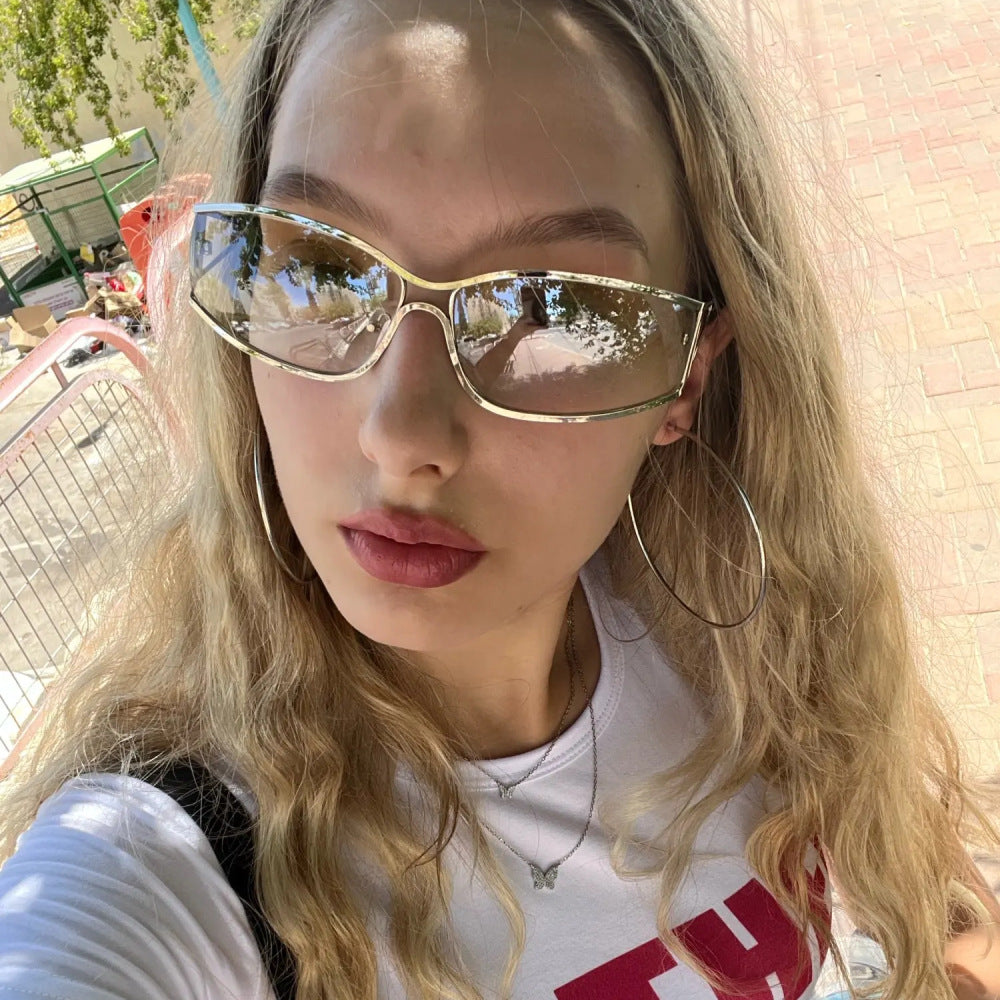 Gradient Sunglasses Oversized Metal-Frame Retro Style