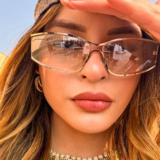 Metal-Frame Sunglasses Oversized Gradient Retro Fashion