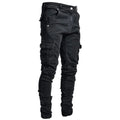 Men's Cargo Wash Denim Jeans Pants Slim Fit