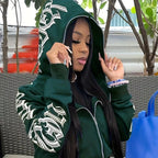 Full Zip Women's Hoodie Hip Hop Design Streetwear Grunge Style