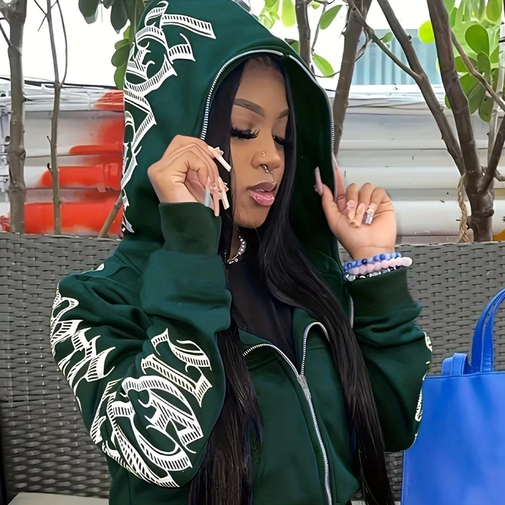 Full Zip Women's Hoodie Hip Hop Design Streetwear Grunge Style