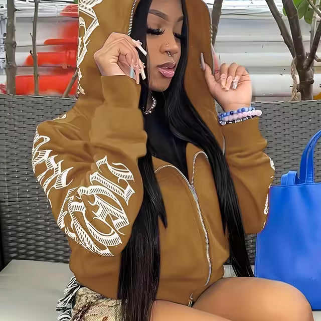 Full Zip Women's Hoodie Hip Hop Design Streetwear Grunge Style