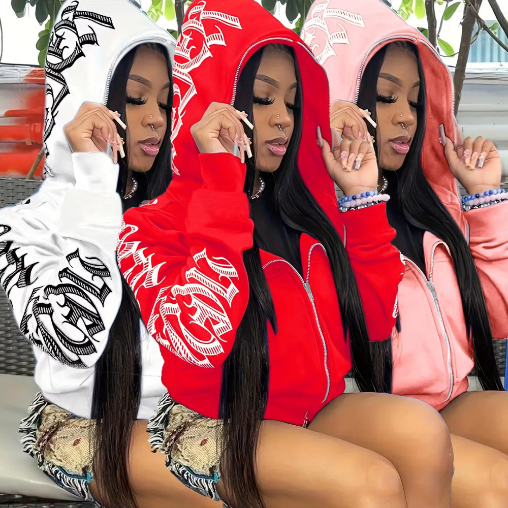 Full Zip Women's Hoodie Hip Hop Design Streetwear Grunge Style
