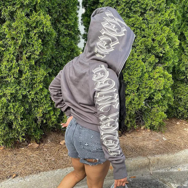 Full Zip Women's Hoodie Hip Hop Design Streetwear Grunge Style