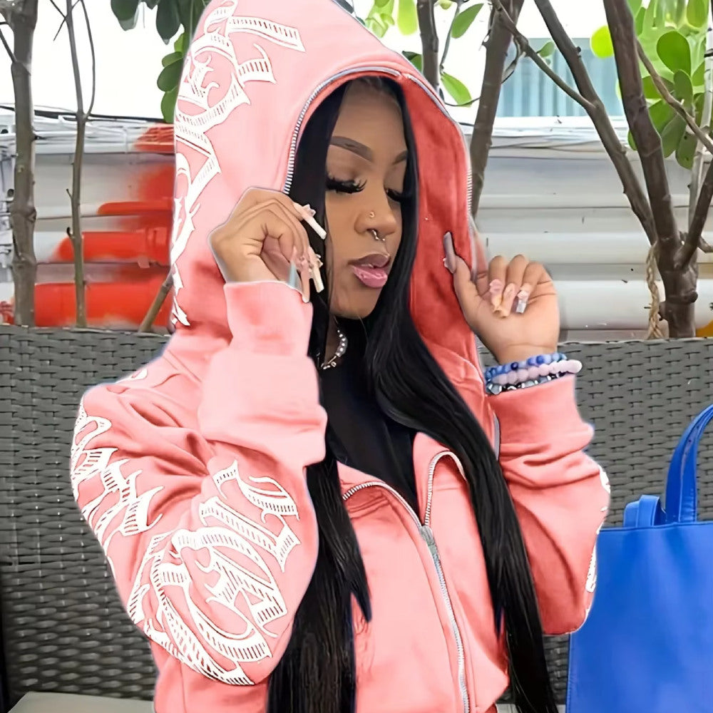 Full Zip Women's Hoodie Hip Hop Design Streetwear Grunge Style