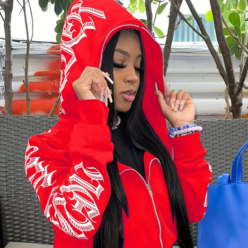 Full Zip Women's Hoodie Hip Hop Design Streetwear Grunge Style