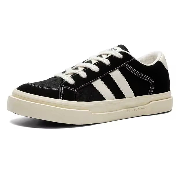 Sneakers With Stripes Flat Breathable Canvas Casual Lace-up Runners