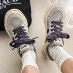 Sneakers With Stripes Flat Breathable Canvas Casual Lace-up Runners