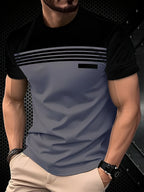 Striped T-shirt Round Neck Two Tone Casual Top