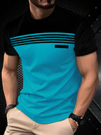 Striped T-shirt Round Neck Two Tone Casual Top