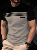 Striped T-shirt Round Neck Two Tone Casual Top