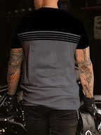 Striped T-shirt Round Neck Two Tone Casual Top