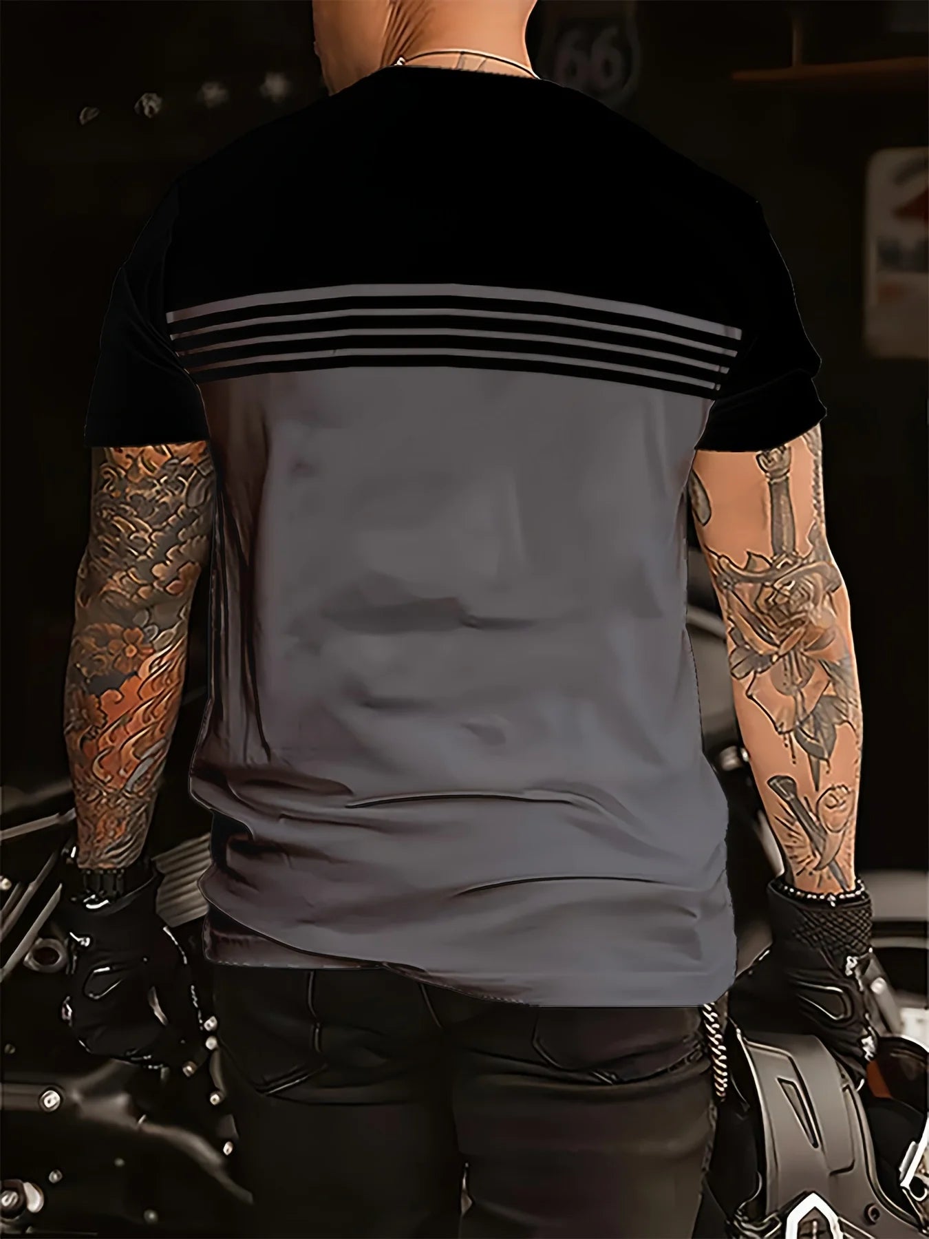 Striped T-shirt Round Neck Two Tone Casual Top