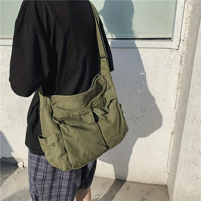 Student Shoulder Tote Bag Large-Capacity Canvas School Teenager Crossbody Travel Bag-Keep Melbourne Marvellous Official Store
