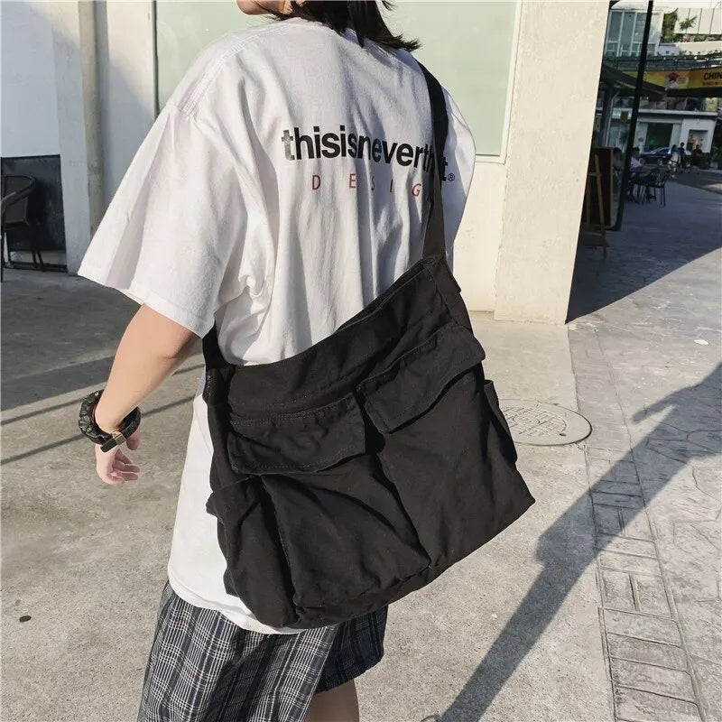 Student Shoulder Tote Bag Large-Capacity Canvas School Teenager Crossbody Travel Bag-Keep Melbourne Marvellous Official Store